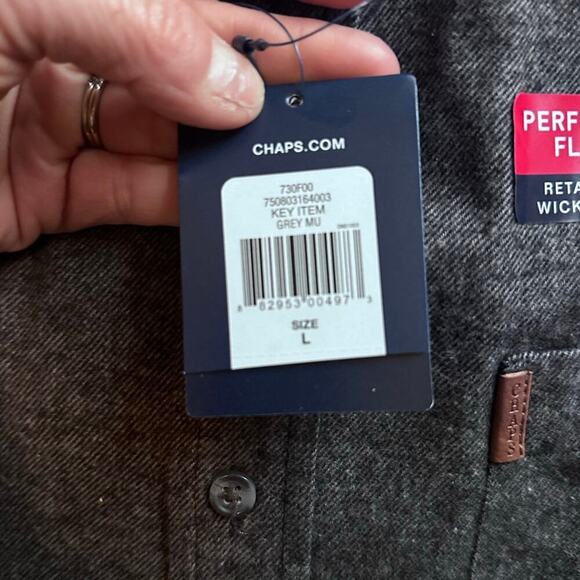 CHAPS Performance Flannel Button up Size Large NWT GREY - Picture 5 of 5